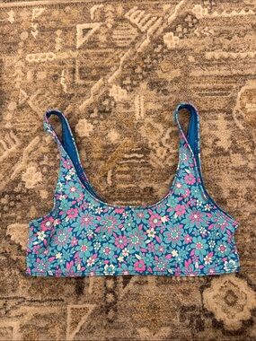 Frankie's Bikinis Blue Floral Bikini Top with Pink & White Flowers